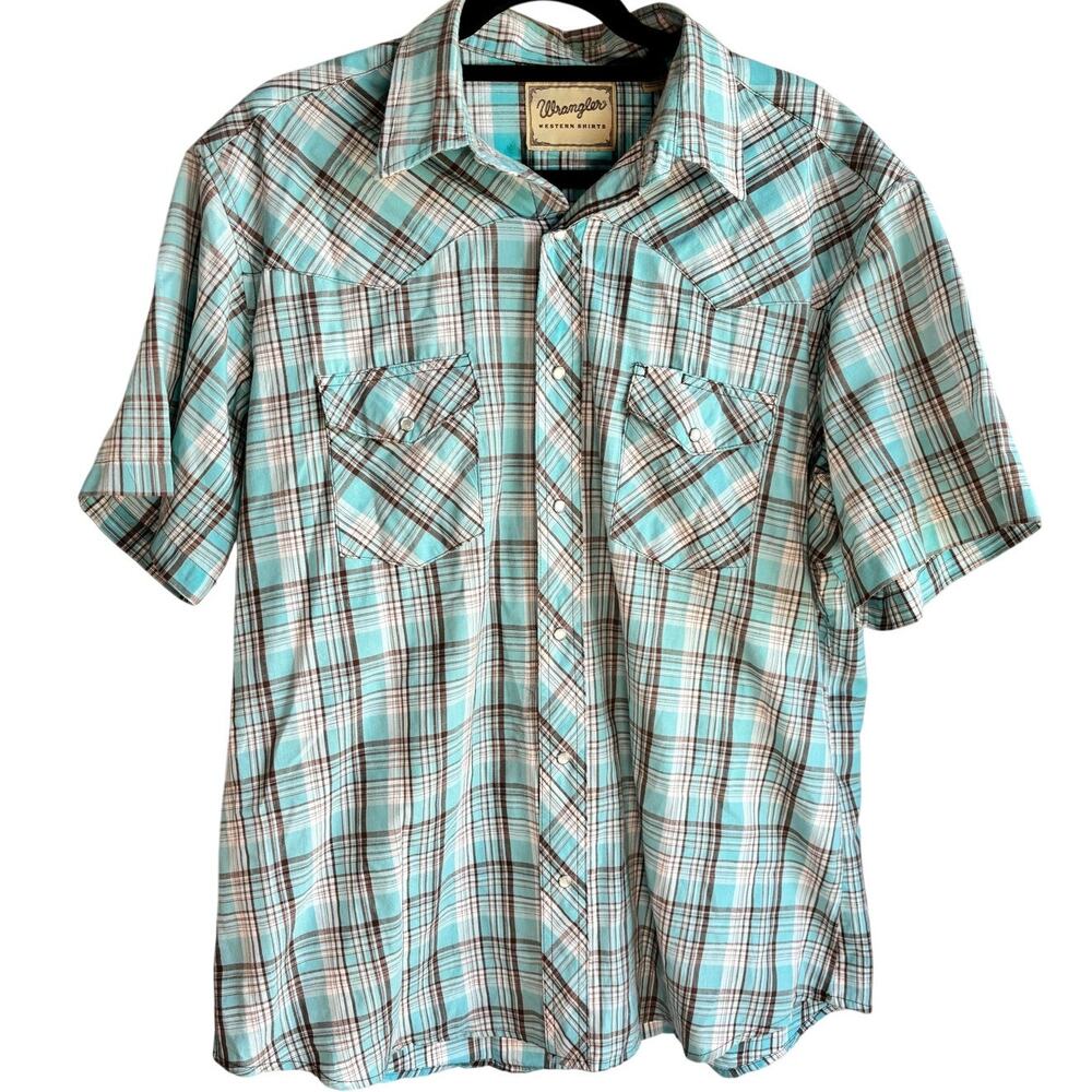 Wrangler Western Shirt Men’s XL Plaid Pearl Snap Short Sleeve Cowboy